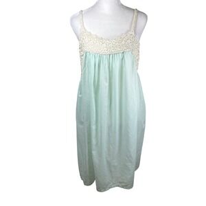 Vtg Mint Green Lace Trimmed Slip Dress Nightgown Lingerie Size Medium 50s/60s